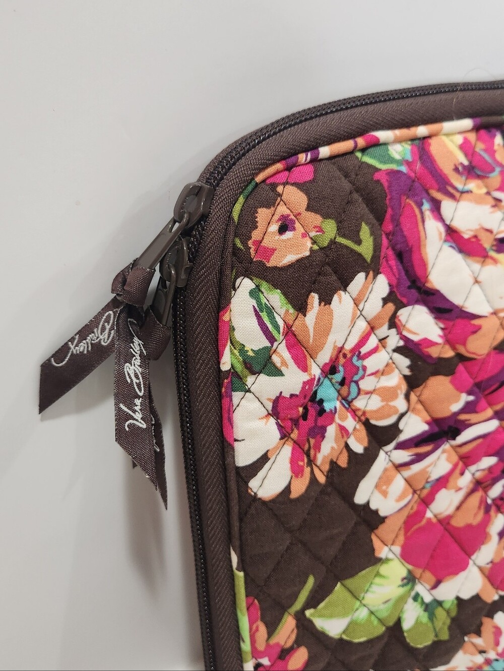 Vera Bradley Retired English Rose Brown Pink Quilted Tech Laptop Sleeve Case - Picture 6 of 11